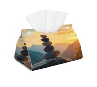 Zen Stone Sunset - Funda larga para caja de pañuelos de piel sintética, elegante dispensador de pañuelos para baño, sala de estar, oficina, dormitorio, uso en coche