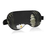 Zen Stones White Lotus Lily Wild Grasses Over Water Black Eye Masks Cover Blocks Light Sleep Mask Shade Cover Blindfold Relaxing Eyeshade Cover con correa ajustable para la cabeza para hombres, mujere