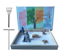 ZEN&TAO Jardín Zen miniatura japonés, diseño de paisaje seco, 26 x 19 x 3 cm, bandeja grande de madera (Paulownia), caja de regalo de pintura oriental, para meditación, relajación y regalo (versión en caja de regalo)