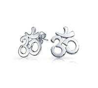 Zen Yoga Om Aum Recorte Simbolo Pendientesboton Para Mujer Adolescente Yogi .925 Plata De Ley