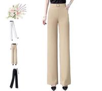 Zenacharm Pants, SoraGrace Women's Drape High Rise Pull-On Pants, Straight Elastic Wide Leg Dress Slacks (Khaki,3XL)