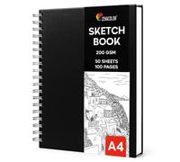 Zenacolor Sketchbook A4, Cuaderno de Dibujo 50 hojas/100 páginas, 200 g/m² de papel muy grueso - Bloc de Dibujo con Tapa Dura y espiral para Niños, Profesionales, Dibujar y Hacer Bocetos