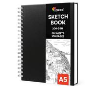Zenacolor Sketchbook A5, Cuaderno de Dibujo 50 hojas/100 páginas, 200 g/m² de papel muy grueso - Bloc de Dibujo con Tapa Dura y espiral para Niños, Profesionales, Dibujar y Hacer Bocetos