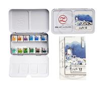 ZenART - Juego de pintura de acuarela profesional Vista - Juego de 12 medias sartenes no tóxicas en paleta de metal - Juego de acuarela portátil de viaje para adultos - acuarela vibrante para artistas