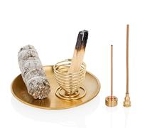 ZenBless Quemador de Incienso 4 en 1, Soporte para palosanto, Soporte de Salvia, Soporte de Incienso para Varillas de Incienso/Bobina/Conos, recogedor de Cenizas de latón de 5.5 Pulgadas para Sala de