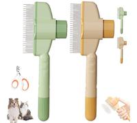 Zenbrush Cat Comb, Recognizeknow Cat Brush, Self-Cleaning Pet Flea Comb Grooming Brush with Release Button (orange-green,2pcs)