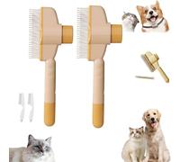 Zenbrush Cat Comb, Self-Cleaning Pet Flea Comb Grooming Brush, Cat Brush With Release Button, De-Shedding Cat Hair Comb With Long & Short Stainless Steel Metal Teeth (Yellow 2Pcs, 7.9in*0.8in*3.1in)