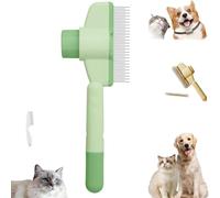 Zenbrush Cat Comb, Self-Cleaning Pet Flea Comb Grooming Brush, Cat Brush With Release Button, De-Shedding Cat Hair Comb With Long & Short Stainless Steel Metal Teeth (Green 1Pcs, 7.9in*0.8in*3.1in)
