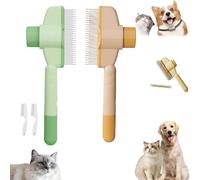 Zenbrush Cat Comb, Self-Cleaning Pet Flea Comb Grooming Brush, Cat Brush With Release Button, De-Shedding Cat Hair Comb With Long & Short Stainless Steel Metal Teeth (Green+Yellow, 7.9in*0.8in*3.1in)