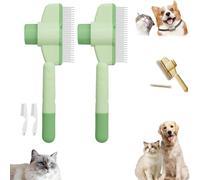 Zenbrush Cat Comb, Self-Cleaning Pet Flea Comb Grooming Brush, Cat Brush With Release Button, De-Shedding Cat Hair Comb With Long & Short Stainless Steel Metal Teeth (Green 2Pcs, 7.9in*0.8in*3.1in)