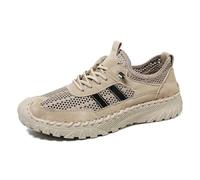 Zenfaze Breathable Mesh Elastic Laces Non Slip Hiking Sneakers Arch Support Orthopedic Shoes for Men, Slip-On Leather Shoes, Cooling Comfort Sneaker Solid Support, On (Sand Colour,41)