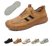 Zenfaze Orthopedic Shoes for Men,Men's Slip-On Orthopedic Leather Hiking Shoes,ArchSupport,Breathable Mesh Elastic Laces (Brown,46)