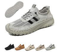 Zenfaze Orthopedic Shoes for Men,Men's Slip-On Orthopedic Leather Hiking Shoes,ArchSupport,Breathable Mesh Elastic Laces (Gray,47)