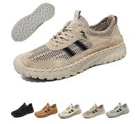 Zenfaze Orthopedic Shoes for Men,Men's Slip-On Orthopedic Leather Hiking Shoes,ArchSupport,Breathable Mesh Elastic Laces (Khaki,43)