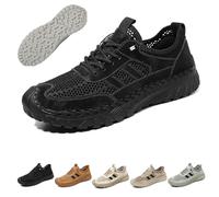 Zenfaze Orthopedic Shoes for Men,Men's Slip-On Orthopedic Leather Hiking Shoes,ArchSupport,Breathable Mesh Elastic Laces (Black,45)