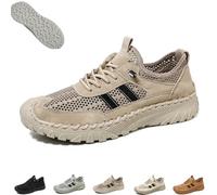 Zenfaze Orthopedic Shoes for Men, Men's Slip-On Orthopedic Leather Hiking Shoes, Breathable Hollow Mesh for Outdoors (Khaki,47)