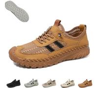 Zenfaze Orthopedic Shoes for Men, Men's Slip-On Orthopedic Leather Hiking Shoes, Breathable Hollow Mesh for Outdoors (Brown,40)