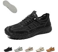 Zenfaze Orthopedic Shoes for Men, Men's Slip-On Orthopedic Leather Hiking Shoes, Breathable Hollow Mesh for Outdoors (Black,45)