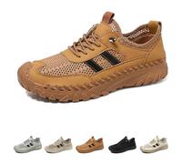 Zenfaze Orthopedic Shoes for Men, Solid Arch Support Breathable Hollow Mesh with Elastic Laces Non Slip Slip on Hiking Sneaker (Brown,46)