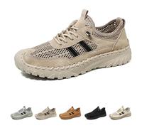 Zenfaze Orthopedic Shoes for Men, Solid Arch Support Breathable Hollow Mesh with Elastic Laces Non Slip Slip on Hiking Sneaker (Khaki,39)
