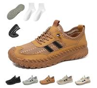Zenfaze Orthopedic Shoes, Men's Slip-On Orthopedic Leather Hiking Shoes, Breathable Mesh Elastic Laces, Arch Support (Brown,40)