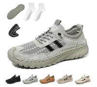 Zenfaze Orthopedic Shoes, Men's Slip-On Orthopedic Leather Hiking Shoes, Breathable Mesh Elastic Laces, Arch Support (Grey,40)