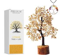 ZENFULSTONE Árbol de la vida de citrino para decoración del hogar, oficina y escritorio, bonsái hecho a mano para prosperidad, alegría y confianza, regalo de éxito perfecto para mamá y papá