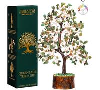 ZENFULSTONE Árbol de la vida de cristal de jade verde para la suerte y la prosperidad, decoración para el hogar y la oficina, bonsái hecho a mano para riqueza, equilibrio y buena fortuna, regalo de