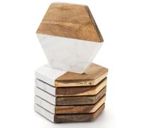 ZENFUN Juego de 6 posavasos de madera de mármol, posavasos geométricos hexagonales, juego de posavasos de mármol hechos a mano para tus bebidas y bebidas, té, café, copas de vino/bar, ayudante de