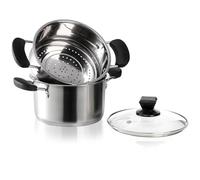 ZENFUN Olla de vapor de acero inoxidable de 1.8 cuartos con cesta, olla con tapa de vidrio, mini olla de vapor con asa, vaporizador de metal para verduras, guisos, pasta, salsa, uso individual