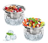 ZENFUN Paquete de 2 cuencos fríos de 20 onzas con base de cuenco de hielo acrílico, plato de acero inoxidable enfriado para servir ensalada helada para pasta fría, patatas, aderezos, frutas