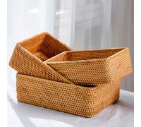ZENFUN Paquete de 3 cestas rectangulares de almacenamiento de ratán, cestas de mimbre poco profundas a granel para decoración, cestas de pan tejidas hechas a mano para organizar, hogar, 3 tamaños