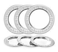 ZENFUN Paquete de 6 platos de carga de acero inoxidable de 13 pulgadas, placas redondas de metal con patrón de flores, platos de camping grandes para el hogar, banquetes, fiestas, restaurantes