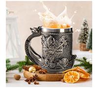 ZENFUN Taza de cerveza Nordic Viking Ship Dragon, jarra de acero inoxidable 18/8, taza de café de vino de 17 onzas/500 ml, taza de cerveza de decoración poética de mitología nórdica, gran regalo para