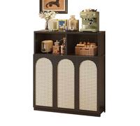 Zeng25liangOu-12 Aparador Multiusos Aparador de Cocina/Sala Estar pie, ratán, con Tres Puertas y Compartimentos Almacenamiento, 98 cm(Negro)