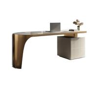 Zeng25liangOu-12 Espacioso Escritorio Ejecutivo Moderno con Armario de Almacenamiento, Tablero losa Roca y Estructura Estable Acero Dorado Escritorio de Juegos(S)