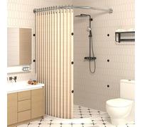 zenggp Juego De Cortina De Ducha Curva, con Barra De Cortina De Ducha Y Tira De Retención De Agua, Diseño De Succión Magnética E Impermeable, para Baños Pequeños(X（70-85）× Y（70-85）,Beige + Silver)