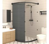 zenggp Juego De Cortina De Ducha Curva, con Barra De Cortina De Ducha Y Tira De Retención De Agua, Diseño De Succión Magnética E Impermeable, para Baños Pequeños(X（100-120）× Y（100-120）,Gray+Black)