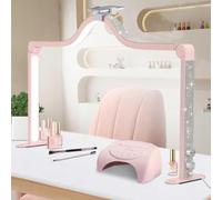 zenggp Lámpara De Escritorio Half Moon, Lámpara De Pestañas Plegable para Salones De Belleza, Lámpara De Uñas Regulable para Manicura Tatuajes Cejas Manualidades, con Soporte para Teléfono(Pink)