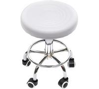 ZENGRICE Taburete con ruedas ajustable, silla estética giratoria, asiento de oficina ergonómico, altura 45-57 cm, carga 150 kg, 5 ruedas 360 °, salón de peluquería, clínica masaje, taller, blanco 33