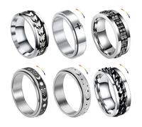 ZENGSING Anillos giratorios para hombre, 6 piezas de anillo giratorio de acero inoxidable para hombre, anillos giratorios negros plateados, juego de anillos para hombres y mujeres, tallas 7 a 12 (11)