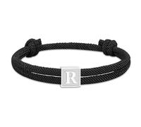 ZENGSING Pulsera de Cuerda Trenzada Náutica Pulsera de Cuerda con Letras para Hombre Pulsera Surfer con Plata Letra A-Z Pulsera Nautica Ajustable para Hombres Niños (Negro-R)