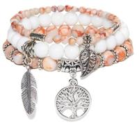 ZENGSING Pulseras Boho De Mujer, Pulseras De Cuentas Multicapa De Mujer, Pulsera De Yoga, Pulsera Bohemia Ajustable, Pulsera De JoyeríA Boho, Juego De Pulseras De Piedras Preciosas (Rotes rejilla)