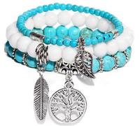 ZENGSING Pulseras Boho De Mujer, Pulseras De Cuentas Multicapa De Mujer, Pulsera De Yoga, Pulsera Bohemia Ajustable, Pulsera De JoyeríA Boho, Juego De Pulseras De Piedras Preciosas (Turquías azules)