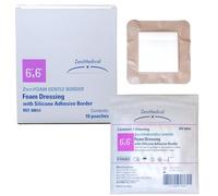 ZeniFoam - Apósito de espuma de poliuretano con borde suave (6 x 6 pulgadas) con adhesivo de silicona con borde, agradable al tacto, altamente absorbente para drenaje moderado a pesado de heridas, sin