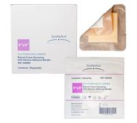 ZeniFoam - Apósito de espuma de poliuretano con borde suave (9 x 9 pulgadas) con adhesivo de silicona con borde, agradable al tacto, altamente absorbente para drenaje moderado a pesado de heridas, sin