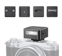 Zeniko ZF08 - Mini flash de aluminio Speedlite, CCT 6500 K ± 200 K para Canon, Nikon, Sony, Fuji, Leica y otras cámaras SLR con zapata de contacto único (negro)