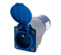 Zenitech - Adaptador Compacto IP44 A Prueba de Agua - Sin Cable Hembra 16A 2P+T a Macho CEE17 - Ideal para Camping y Actividades Náuticas - Conforme a la Norma CE - Azul
