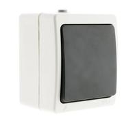 Zenitech, Aquae, pulsador de superficie estanco, IP54, blanco y negro, corriente 10 A, diseño moderno, fácil instalación, resistente al agua y al polvo, ideal para circuitos eléctricos.