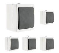 Zenitech, Aquae, pulsador de superficie estanco, IP54, blanco y negro, corriente 10 A, diseño moderno, fácil instalación, resistente al agua y al polvo, ideal para circuitos eléctricos. (Paquete de 5)